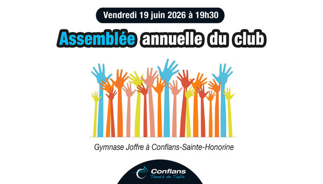 Assemblée annuelle du club vendredi 19 juin à 19h30 au gymnase Joffre