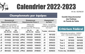Première version du calendrier 2022/23