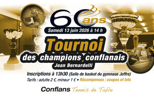 Tournoi des champions conflanais Jean Bernardelli et 60 ans du club samedi 13 juin au gymnase Joffre
