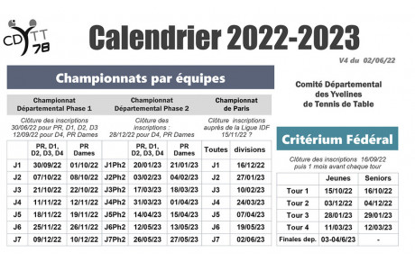 Premières versions du calendrier 2022/23